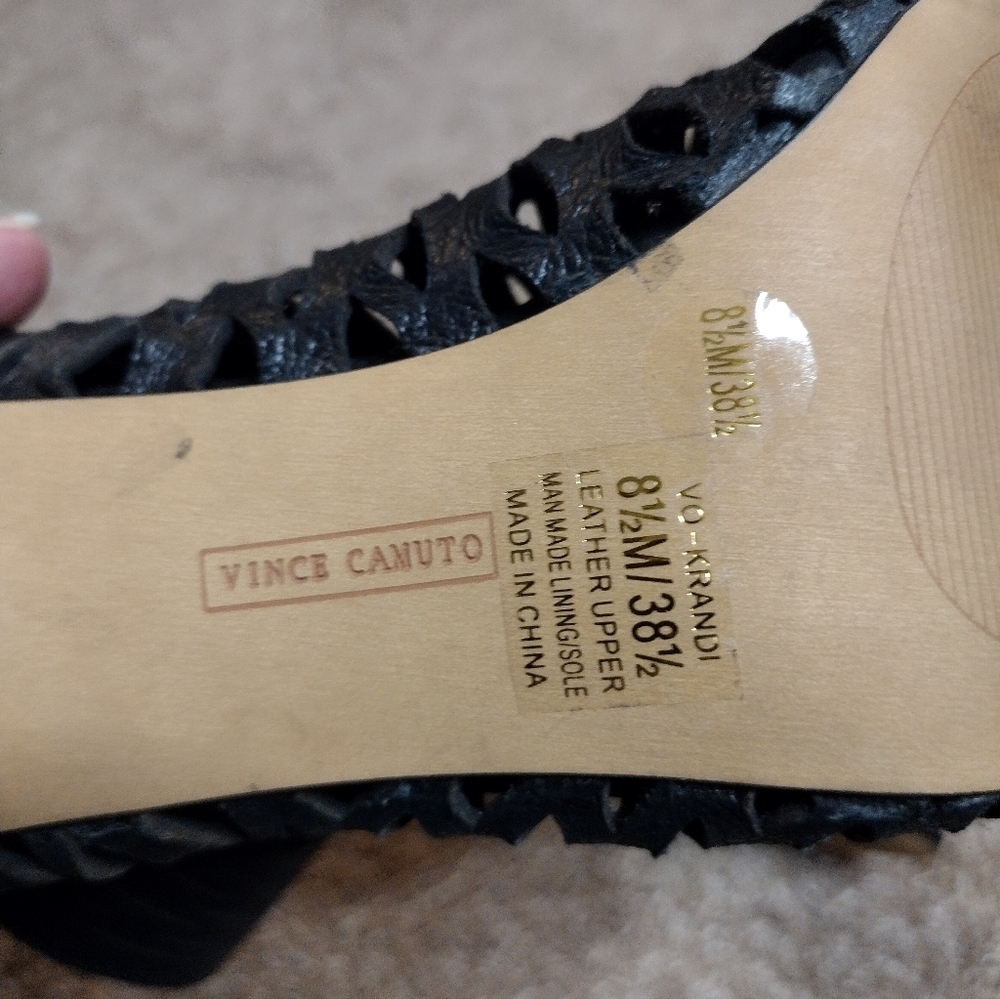 Vince Camuto Perforated Black Peep-Toe Zip Booties - Picture 3 of 13